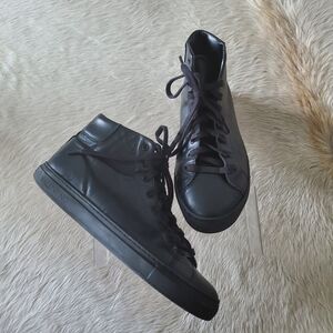 Valentino Men’s High Top Sneakers Size 10 Black Monogram Leather Lace Up Italian